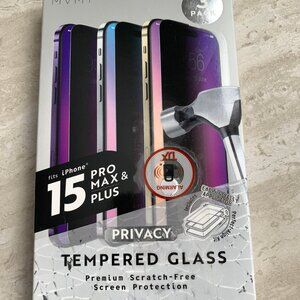 MVMT 3 Pack Glass Screen Protector Fits iphone 15, Pro Max, 14 Pro. Phone Accs